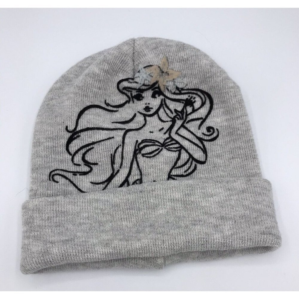 Disney Torrid THE LITTLE MERMAID Winter Knit Hat Cap Gray w/Black Embroidery